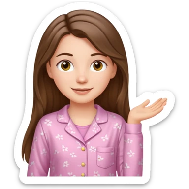 happy white long brunette hair girl with hazel eyes and in light pink pajamas sticker