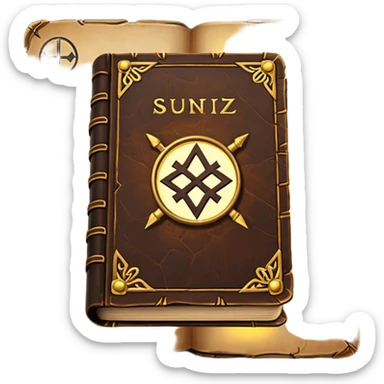 Spell Book – Old leather book with glowing runes and bookmarks sticker