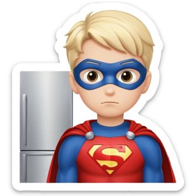 thoughtful boy in the kitchen superhero sticker