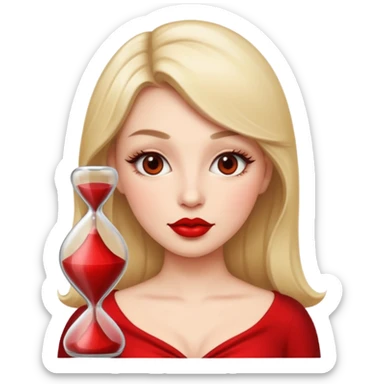 in the style of apple IOS emojis, give me a girly whole person emoji (showing head to toes) , with big red lips and eyelashes, and hour-glass curvy frame in a neutral pose sticker