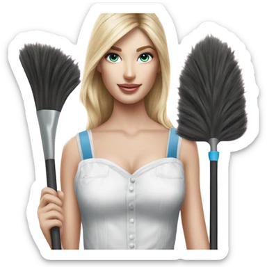 Photo of pale Victoria secret model dresses as a cleaner sticker