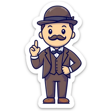 A British man with a bowler hat and mustache saying "Okay Buddy" sticker