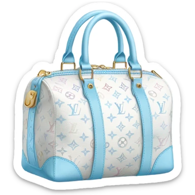 White Designer Louis Vuitton bag with baby blue monogram and baby blue trim sticker
