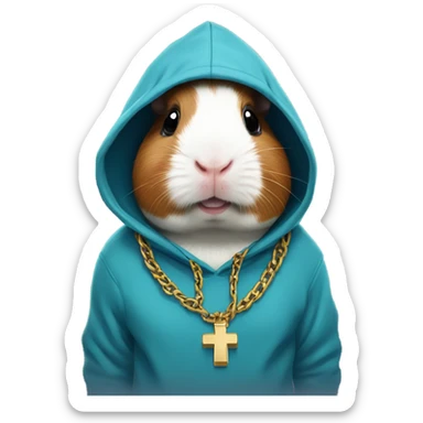 Guinea pig wearing a hoodie with a necklace with a cross pendant  sticker