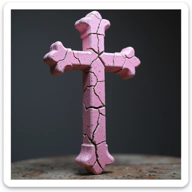 realistic gothic cross, pink with a cracked stone texture, photorealistic style, no background sticker