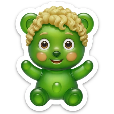 green gummy bear with eyes and blond curly hair only head sticker