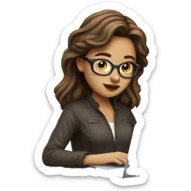 beautiful programmer girl with brown hair working with Macbook sticker