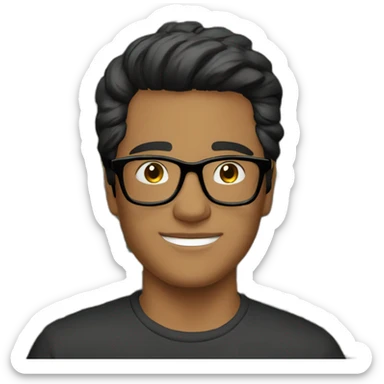 dark hair up guy glasses and dark t-shirt with flowers print sticker