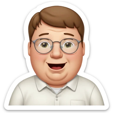 peter griffin with glasses as a laughing crying emoji in Midjourney style with a white shirt sticker