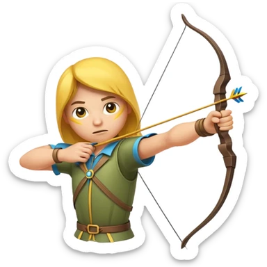 straight-faced, concentrated yellow emoji archer drawing a bow sticker