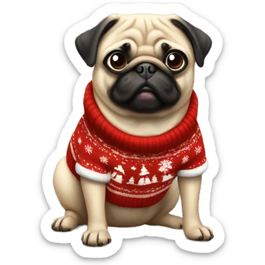 Pug wearing Christmas sweater  sticker