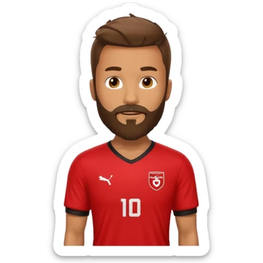 bearded soccer player with red jersey sticker