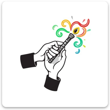 hand holding a magical wand with colorful glowing light around it sticker