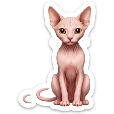 pink sphynx hairless cat full body sitting sticker