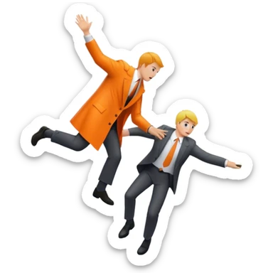 A man in a suit pushing a man in an orange rain slicker off a cliff sticker