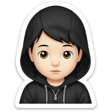 baby with black hair and black hoodie sticker