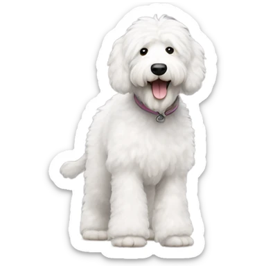 An all white sheepadoodle walking on hind legs sticker