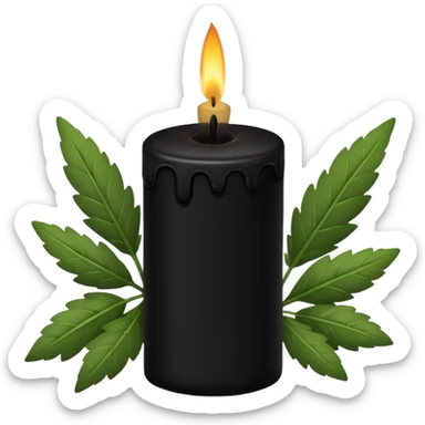 Black candle with herbs on the candle sticker