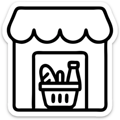 grocery store icon, minimal line art, clear and recognizable, suitable for digital use sticker