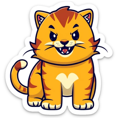 saber-toothed cat with a tiny body and enormous 8-inch fangs that are twenty times longer than its body, absurdly disproportionate teeth sticker
