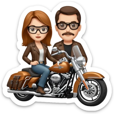 Un couple de biker sur une harley road king noire, l'homme a une paire de lunettes demetz ros21, la fille a des cheveux plus dans les tons chatain sticker