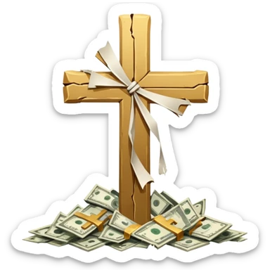 lots of money with a big cross over it sticker