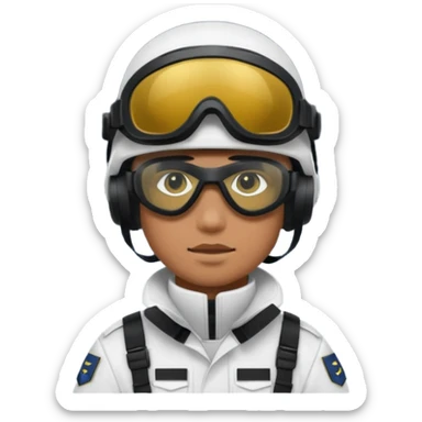 A brutal Finnish modern soldier in a white snow uniform. with black night vision goggles sticker