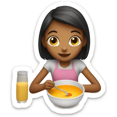 Girl eating soup on a table sticker