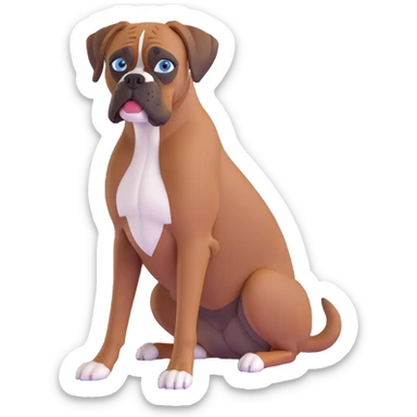 brown boxer dog with one blue eye, sitting, playful look sticker
