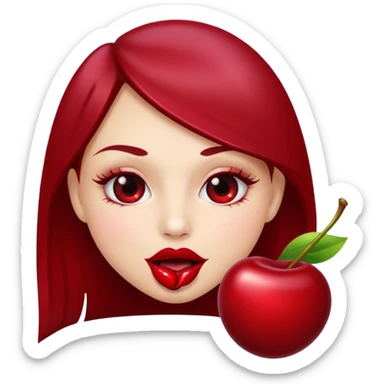 burgundy red lips biting cherry sticker