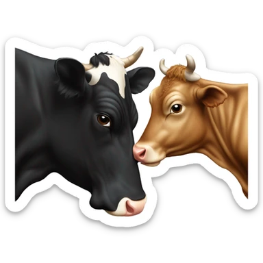 Light brown cow kissing a black cow sticker