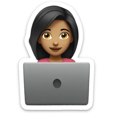 a moroccan young adult girl working on her laptop; black hair sticker