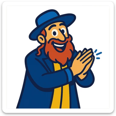 vibrant toon style rabbi, energetic and fun, rubbing hands together sticker