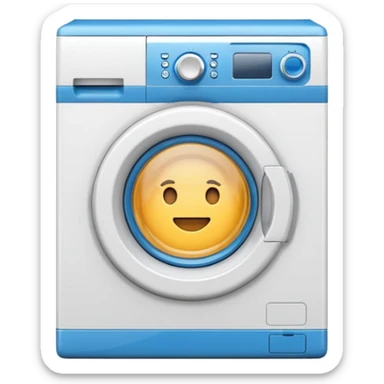 “Minimalist washing machine emoji, white outline with blue circle window, simple and clean design” sticker