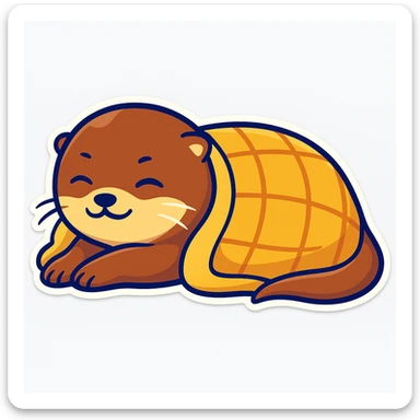 Make a cozy blanket over the sleeping otter, keep cartoon sticker style and colors sticker