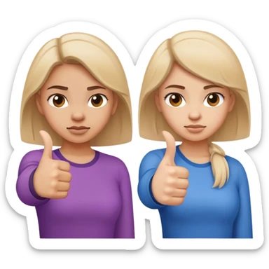 Girl showing conflicting opinions with one hand giving definite thumbs up and other hand giving definite thumbs down, uncertain facial expression sticker