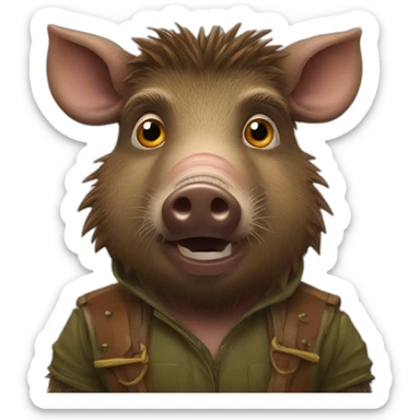 anthropomorphic brown wild boar with tusks sticker