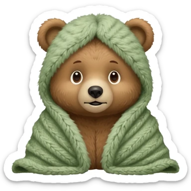 Cute Bear in cozy knitted Sage green blanket sticker
