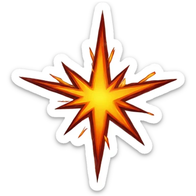 A cartoon-styled representation of a collision. Depicted as a star-like, red-and-orange-and-yellow fiery burst, generally with one point extending to the bottom right. sticker