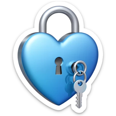 A blue gradient heart-shaped lock with a silver key sticker