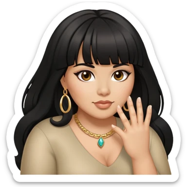 Latina female with bangs black long hair plus size with ring on finger sticker