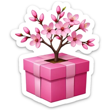 Pink cherry blossoms in a pink gift box sticker