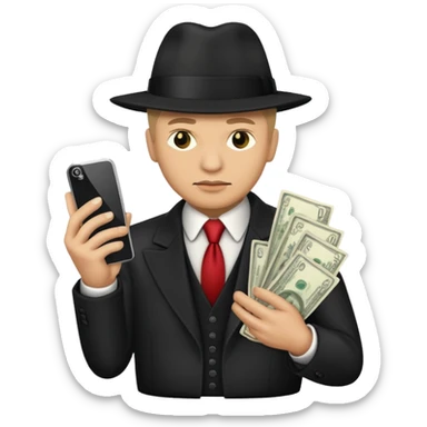 Mafia boss holding money and phone sticker