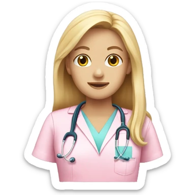 Blonde Long hair nurse in pink scrubs  sticker