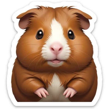 Cinematic Cute Brown Guinea Pig Portrait Emoji, Head tilted playfully and inquisitively, showcasing a velvety brown coat with a natural sheen, round, sparkling dark eyes filled with curiosity, Simplified yet irresistibly adorable features, highly detailed, glowing with a warm, friendly glow, high shine, affectionate and lively, stylized with a touch of whimsy, bright and endearing, soft glowing outline, capturing the essence of a mischievous yet loving guinea pig, so playful it feels like it could nuzzle out of the screen into your arms! sticker