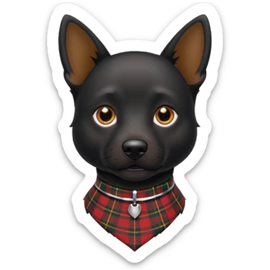 Medium size black dog with pointed face tartan collar sticker