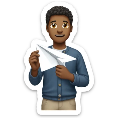 a young man with a paper airplane in his hand sticker
