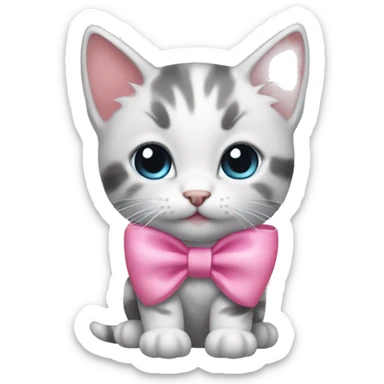 a kitten with cute pink bow on its head  sticker