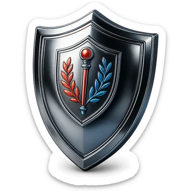 Add striking color accents to the chrome shield with staff emblem, keeping the shiny metallic chrome style as the base with colorful highlights. sticker