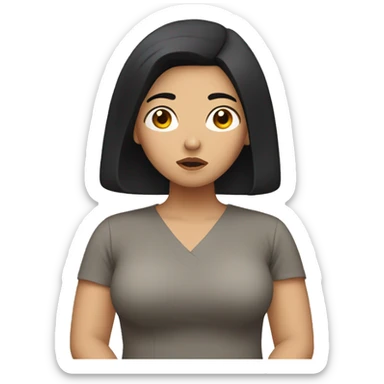 Black haired Asian woman looking worried about her body sticker